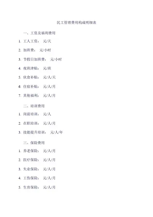 民工管理费用构成明细表