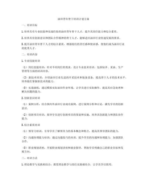油田青年骨干培训计划方案