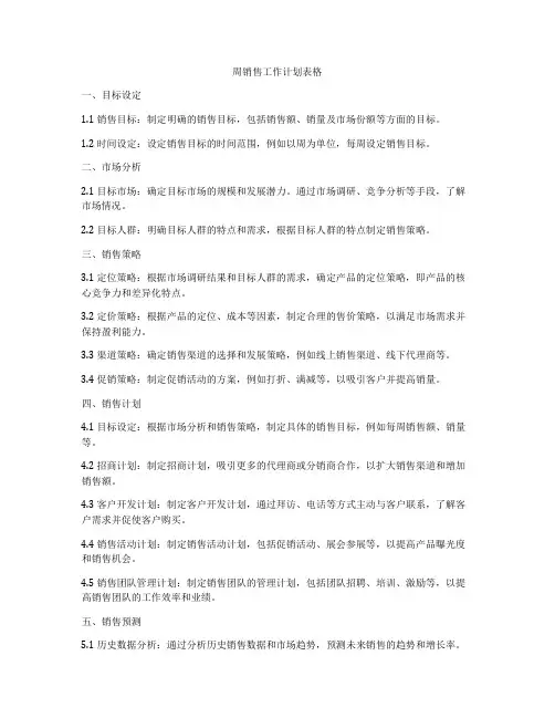 周销售工作计划表格