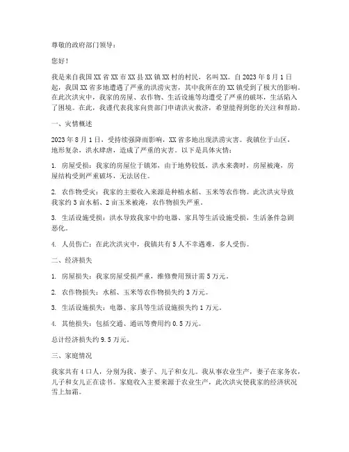 洪灾救济申请报告
