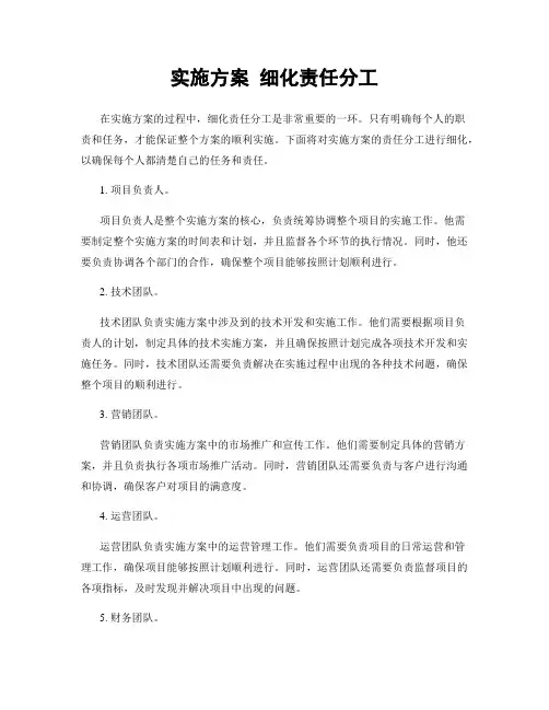 实施方案 细化责任分工