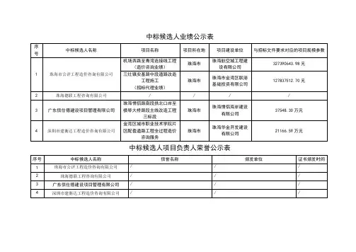 中标候选人业绩公示表