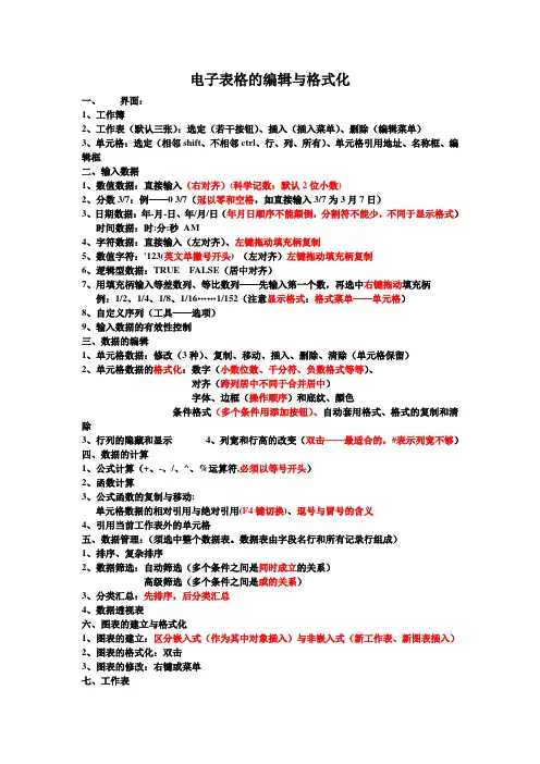 电子表格的编辑与格式化