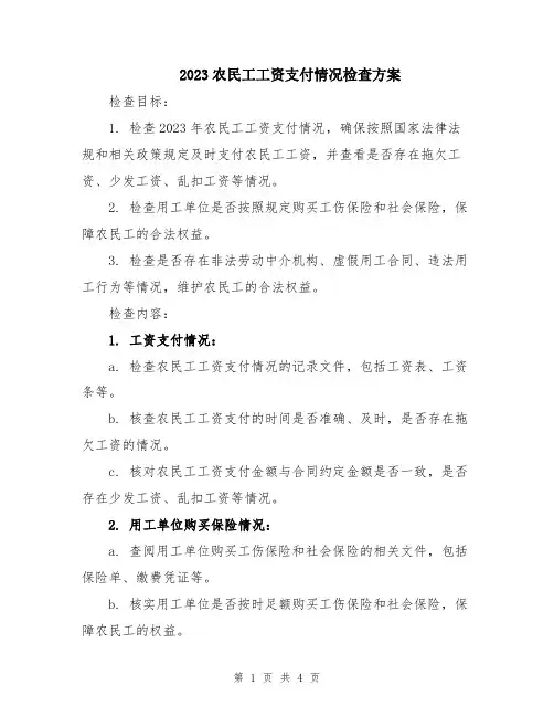 2023农民工工资支付情况检查方案