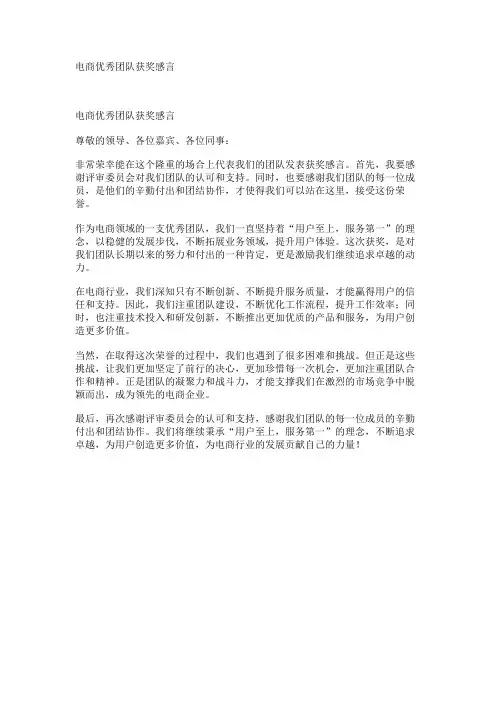 电商优秀团队获奖感言