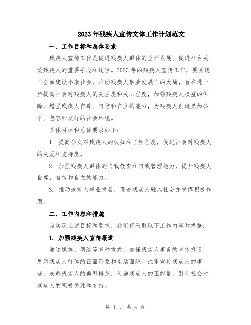2023年残疾人宣传文体工作计划范文