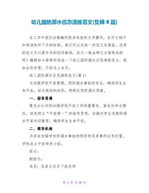 幼儿园防溺水应急演练范文(集锦6篇)