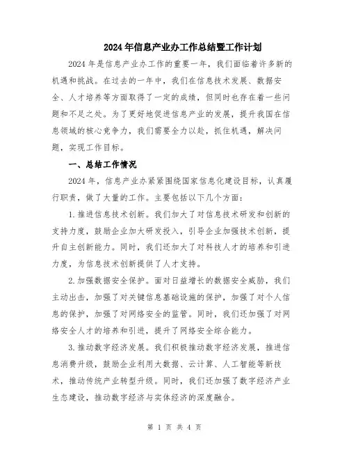 2024年信息产业办工作总结暨工作计划