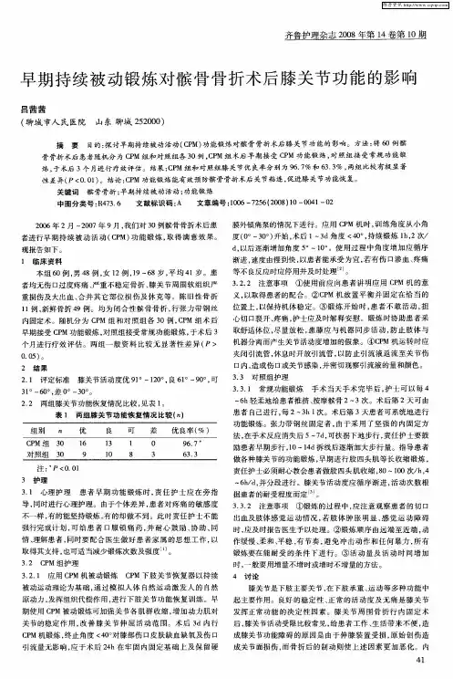早期持续被动锻炼对髌骨骨折术后膝关节功能的影响