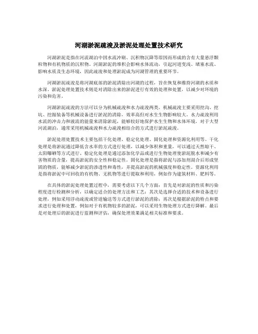 河湖淤泥疏浚及淤泥处理处置技术研究