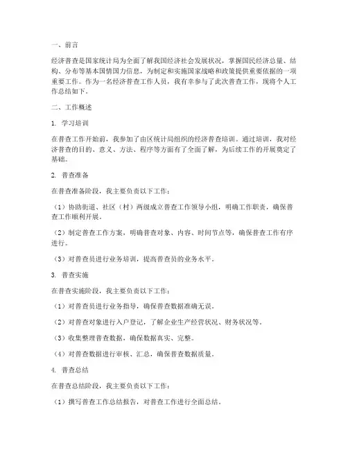 经济普查个人工作总结范文