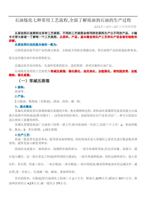 石油炼化七种常用工艺流程