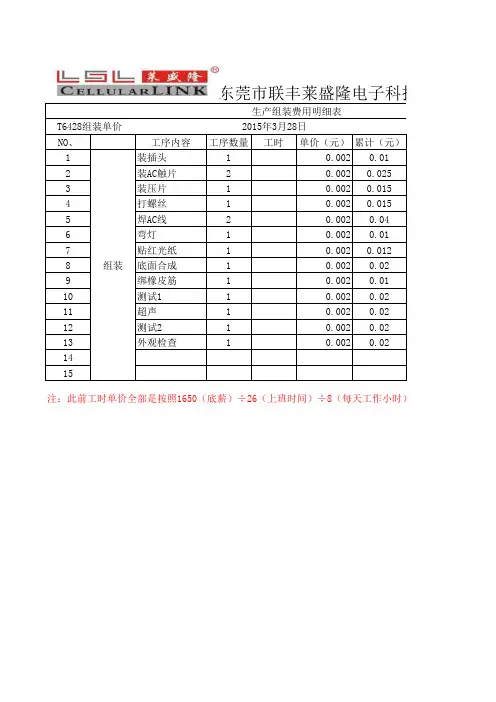 组装工时费用
