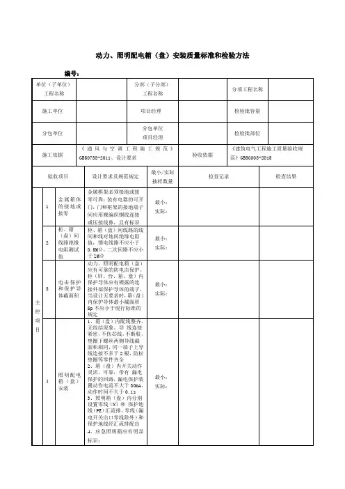 动力、照明配电箱(盘)安装质量标准和检验方法