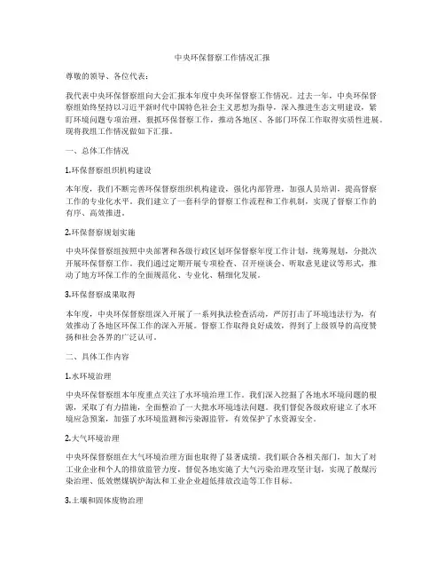中央环保督察工作情况汇报