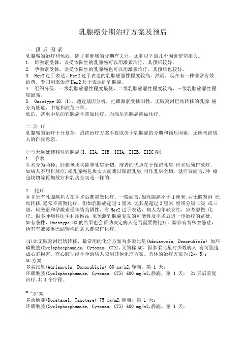 乳腺癌分期治疗方案及预后