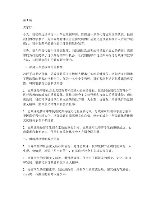 中小学思政课培训发言稿(3篇)