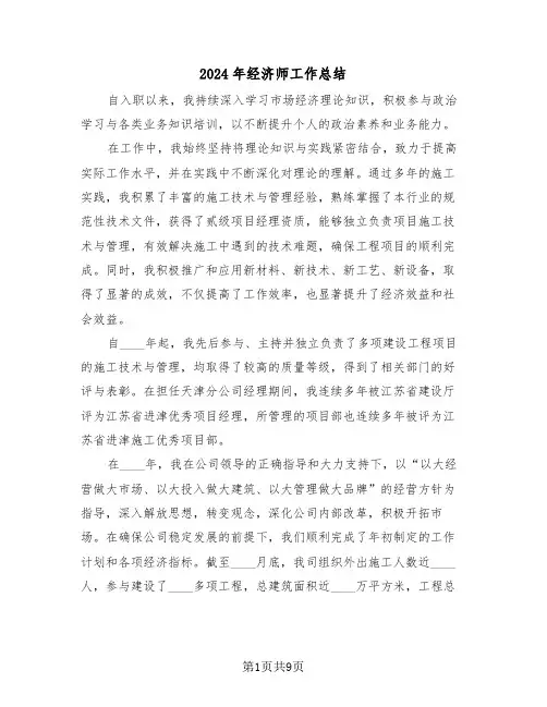 2024年经济师工作总结（五篇）