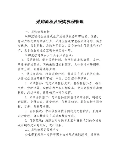 采购流程及采购流程管理