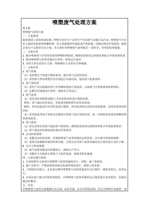 喷塑废气处理方案