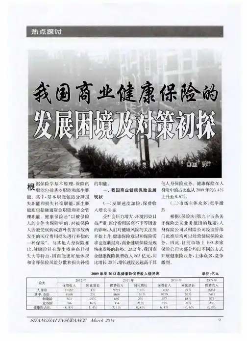 我国商业健康保险的发展困境及对策初探