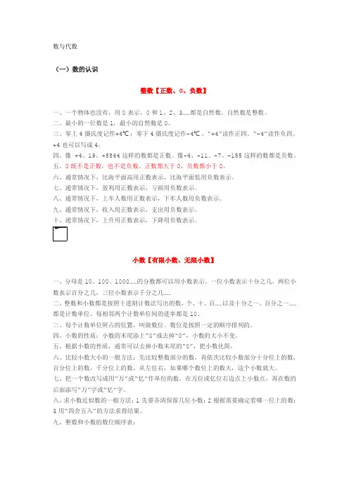 (完整)小学1-6年级数学知识重点