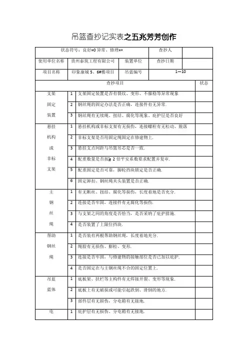 吊篮检查记录表