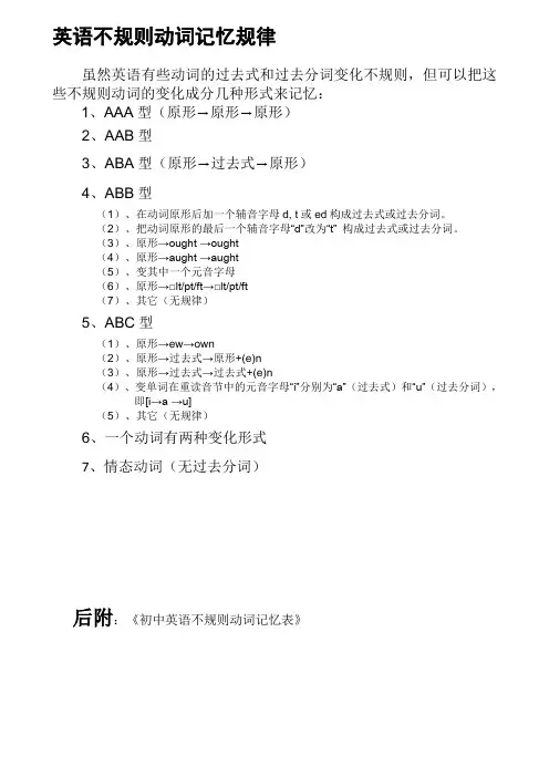初中不规则动词过去式和过去分词表(附音标)