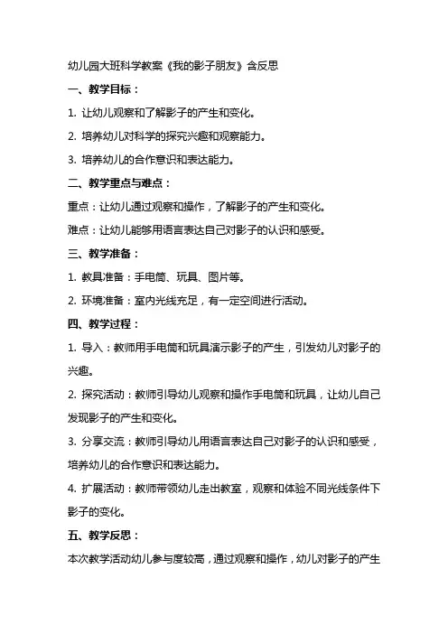 幼儿园大班科学教案《我的影子朋友》含反思