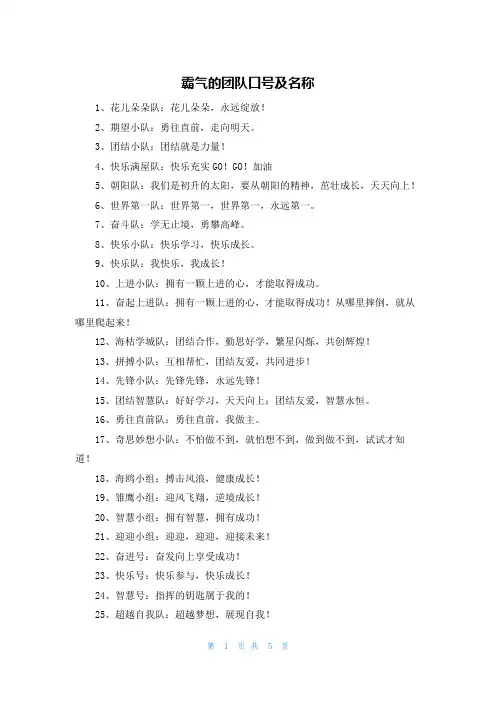 霸气的团队口号及名称
