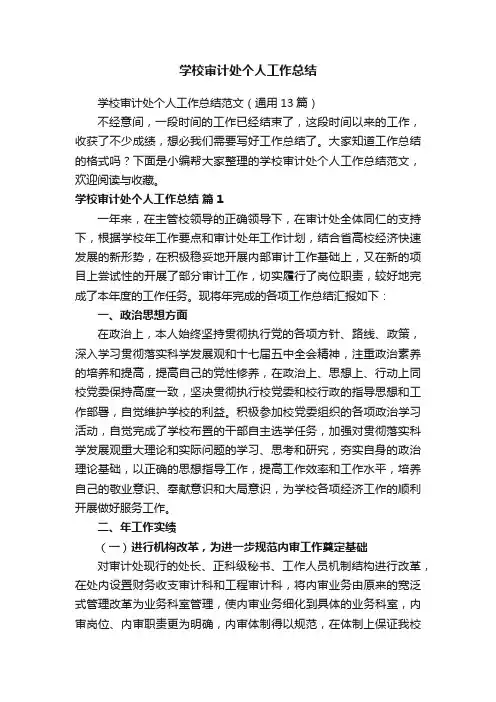 学校审计处个人工作总结范文(通用13篇)