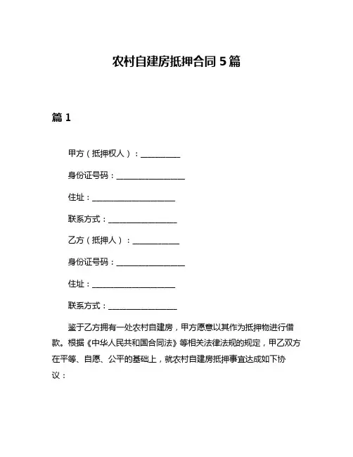 农村自建房抵押合同5篇
