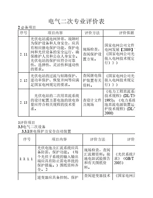光伏评价项目电气二次