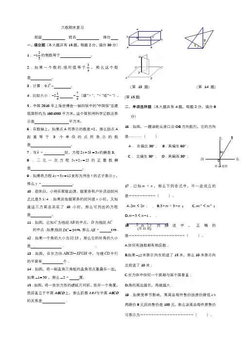 沪教版六年级下册数学期末测试卷 (1)