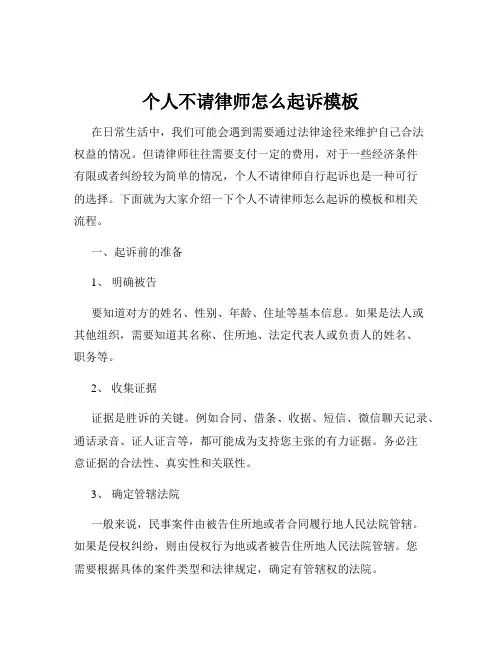 个人不请律师怎么起诉模板