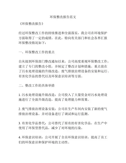 环保整改报告范文