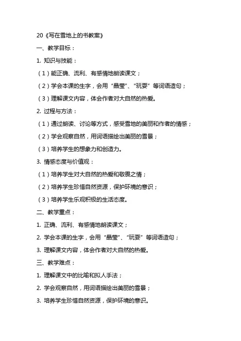 20写在雪地上的书教案