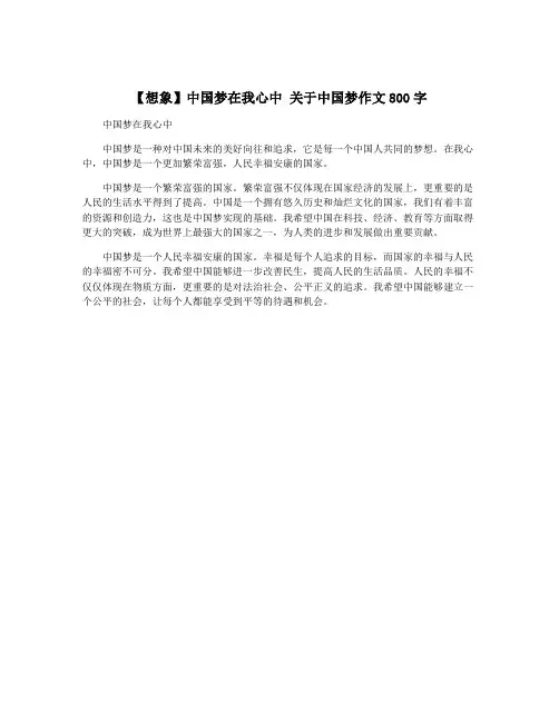 【想象】中国梦在我心中 关于中国梦作文800字