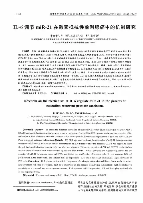 IL-6调节miR-21在激素抵抗性前列腺癌中的机制研究