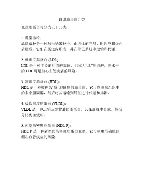 血浆脂蛋白分类