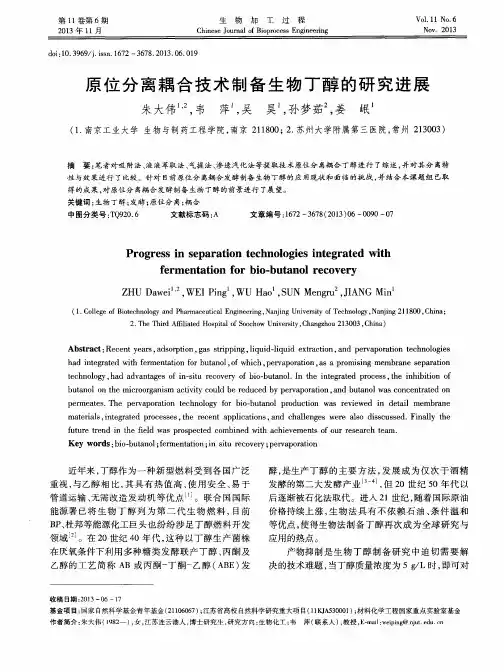 原位分离耦合技术制备生物丁醇的研究进展