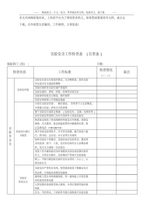 实验室安全工作检查表