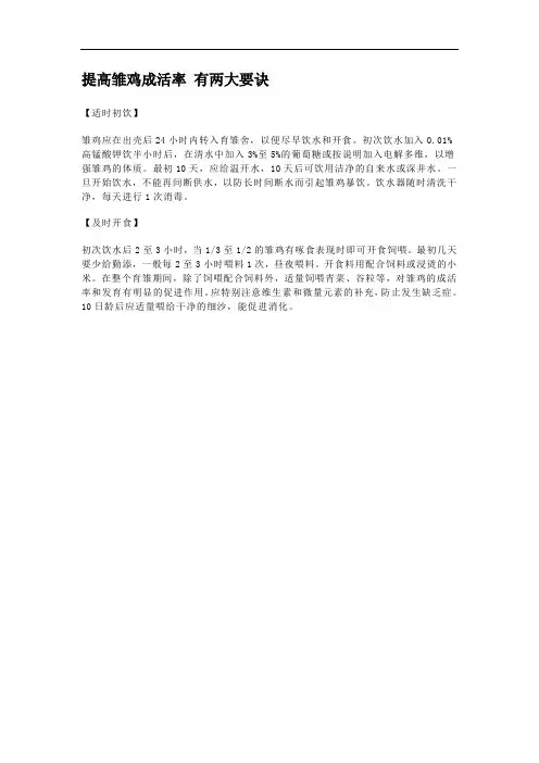 提高雏鸡成活率 有两大要诀