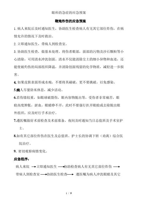 眼科的急症的应急预案