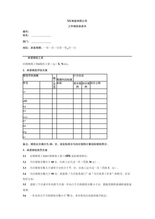 工作绩效承诺书