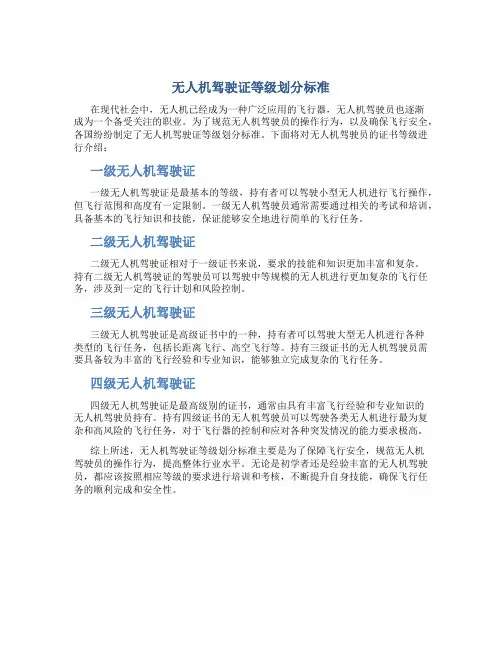 无人机驾驶证等级划分标准
