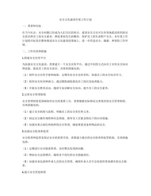 安全文化建设年度工作计划