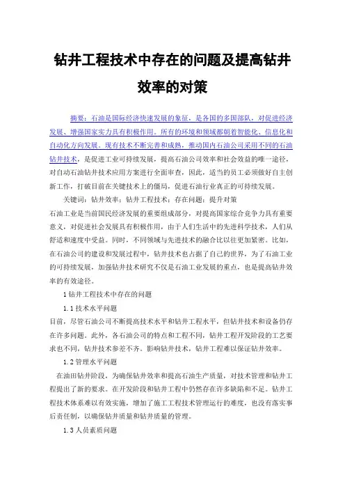 钻井工程技术中存在的问题及提高钻井效率的对策
