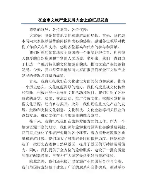 在全市文旅产业发展大会上的汇报发言
