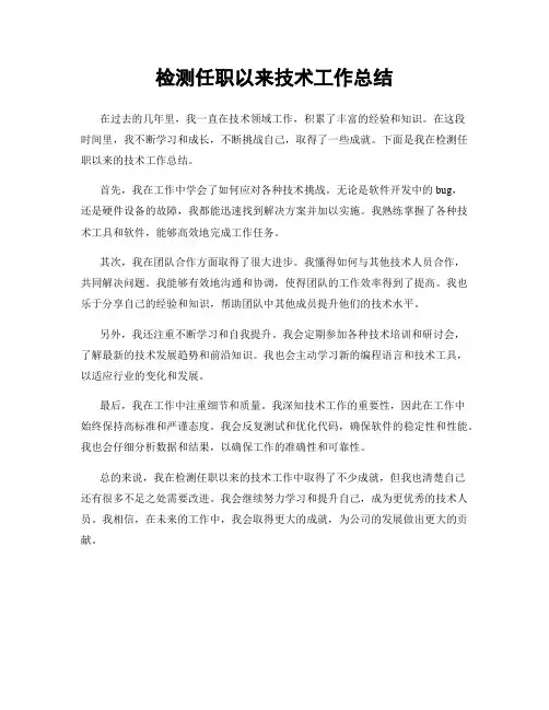 检测任职以来技术工作总结